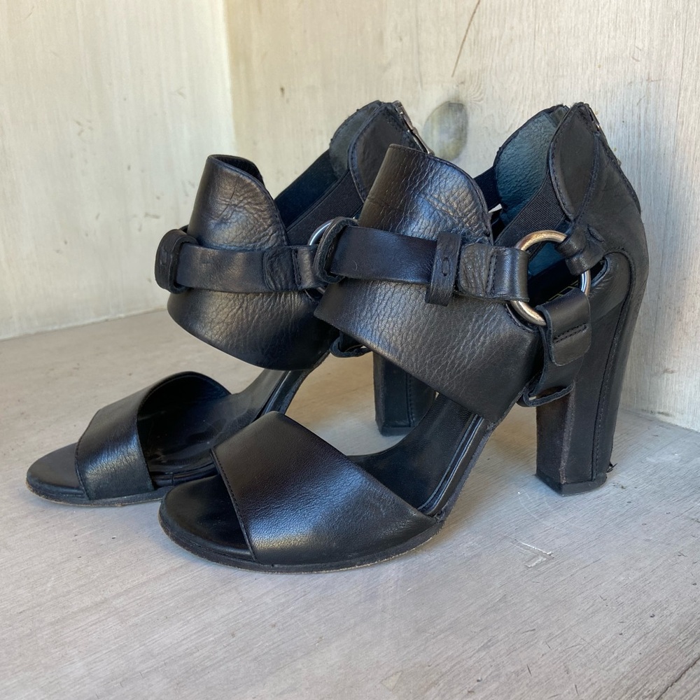 Designer Elena Lachi artistic leather cuffed heels